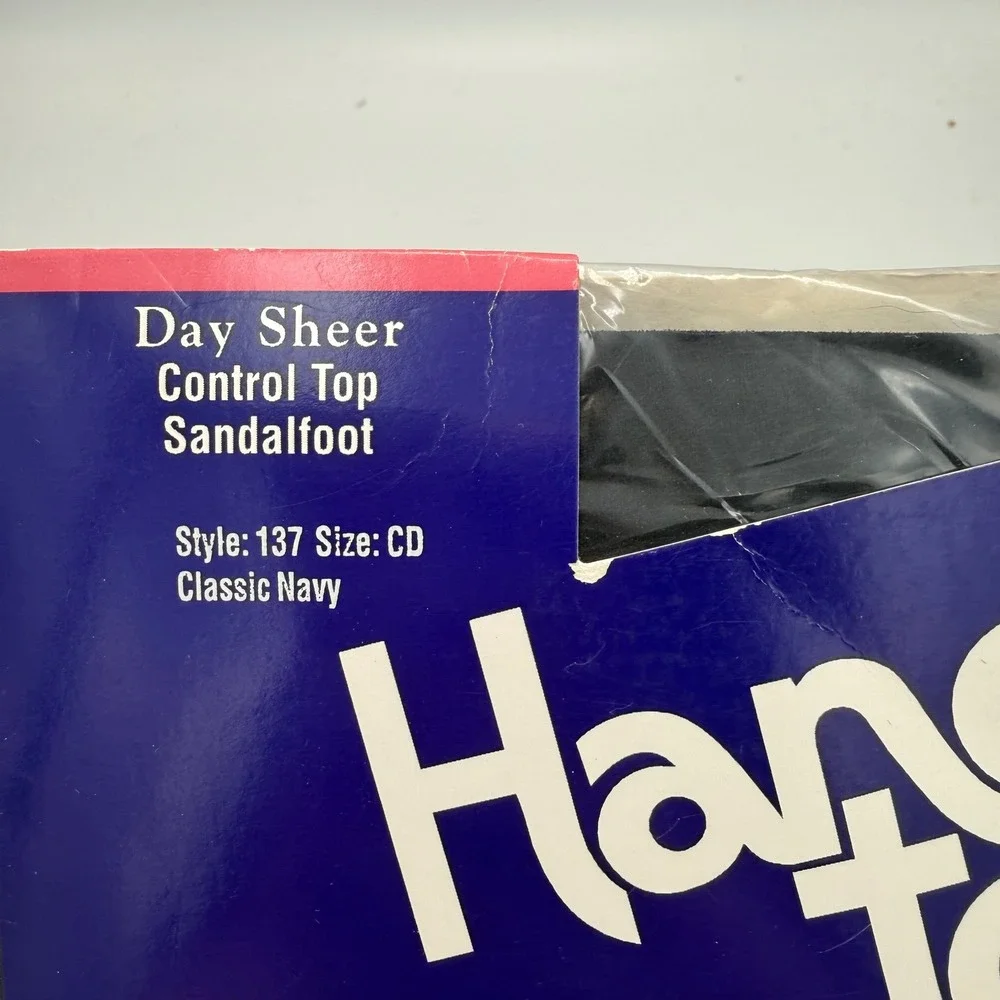 Vintage Hanes Too Day Sheers Control Top Pantyhose Classic Navy CD 137